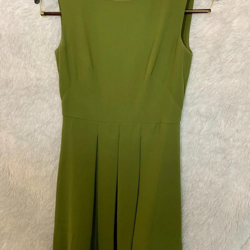 Ann Taylor Dress Womens Size 0 Green Sleeveless ￼￼￼ Pleated ￼Sheath Lined Dress - Picture 3 of 8